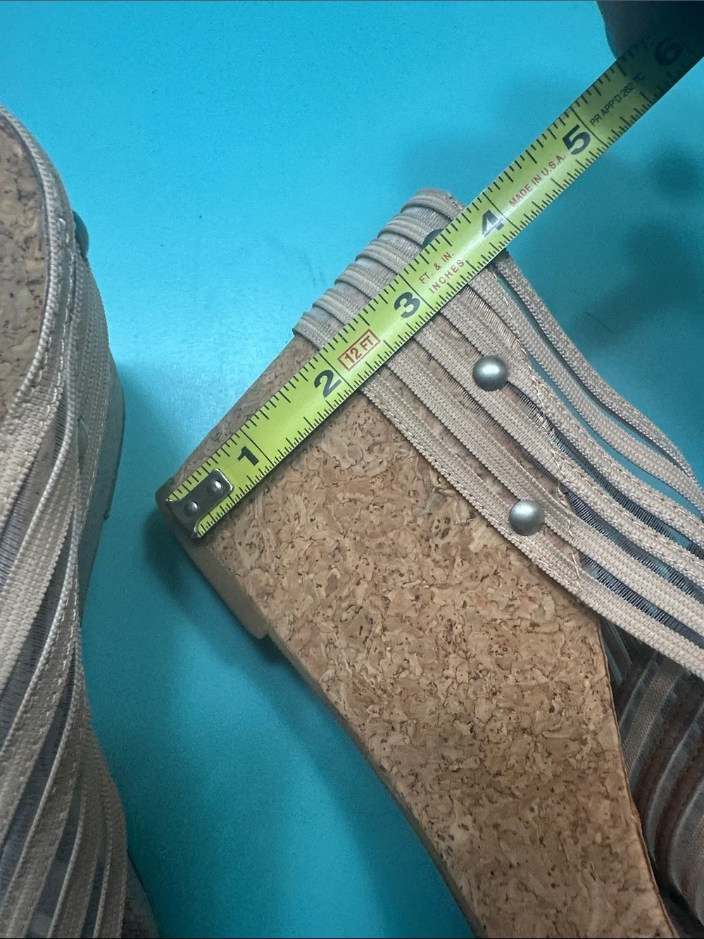 Lucky Brand Women's Beige and Gray Striped Cork Wedge Sandals